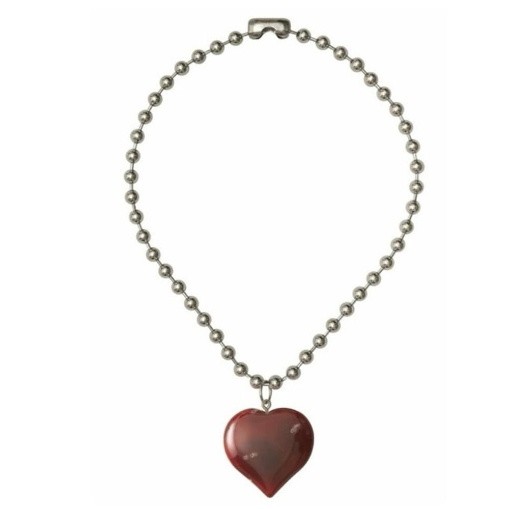 Arcanum Ball Chain Carnelian Puffy Heart Pendant Punk Choker Necklace